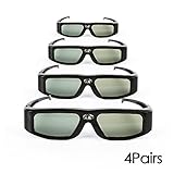 4 Pack of SainSonic GX-30 3D Glasses Active Shutter 144Hz Rechargeable for Universal DLP-Link Ready Projectors, BenQ, Optoma, Dell, Mitsubishi, Samsung, Acer, Vivitek, NEC, Sharp, ViewSonic - Black