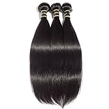 Rechoo 6A Grade Brazilian Virgin Remy Hair Bundles Straight, Rechoo Hair Weave Unprocessed Human Hair Extension Silky Straight 3 Bundles 300g Natural Black 14