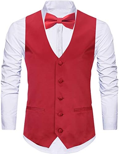 WANNEW 4pc Mens Tuxedo Vest Suit Vest Paisley Vest Set, with Bow Tie, Neck Tie & Pocket Hanky