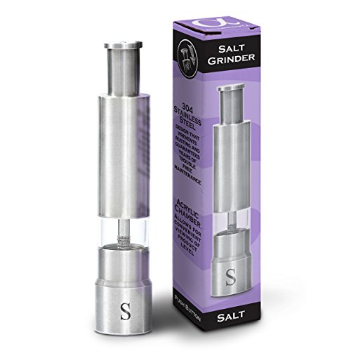 Salt Grinder: Thumb Push Pump And Grind Salt Mills By Alpha Armour, Seasoning And Spice Tools, Stainless Steel (784672582032)