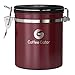 Coffee Gator Stainless Steel Container - Canister with co2 Valve, Scoop and Travel Jar - Medium, Red