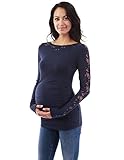PattyBoutik Mama Boatneck Lace Inset Maternity Top (Navy Blue M)