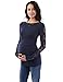PattyBoutik Mama Boatneck Lace Inset Maternity Top (Navy Blue M)