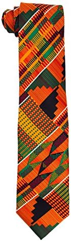 Men's Microfiber Kente African Print Necktie Tie & Hankie Set, Orange, One Size