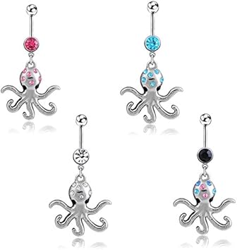 Amazon Vyaler Tm タコ14gのへそへそピアスピアスボディーアート316l外科棒鋼のユニークな楽しいニッケルフリー1026 4カラー Vyaler スポーツ アウトドア