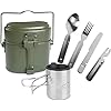 normani Outdoor Geschirr-Set bestehend aus Bundeswehr Kochgeschirr, 5-teiligem Besteck und Tasse mit klappbarem Henkel und Deckel – rostfrei und hitzebeständig Farbe Oliv