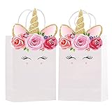 Unicorn Party Favor Bags, Outego Unicorn Paper Treat Candy Gift Bags for Kids Unicorn Themed Party- Fill Bags with Treats, Toys, Games or Supplies(10 Pack)