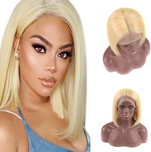 OYLOVE Hair Natural Color/Light Red/1b27 Ombre/613 Blonde Color Short Bob Wigs Brazilian Remy Hair Straight 13x4 Lace Front Human Hair Bob Wigs 150% Density (10inch, 613 blonde)