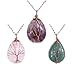Jovivi Vintage Tree Life Wire Wrapped Copper Teardrop Natural Gemstones Pendant Necklace Gift Box