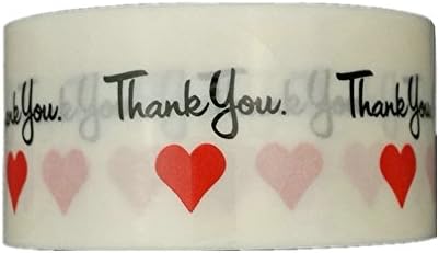1.18 inch Round Clear Circle Thank You Stickers With Red Heart 500 Adhesive Label Per Roll