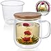 Teabloom Tea-For-One Brewing Mug Gift Set – Large Insulated Double Wall Glass Mug (15 oz), Glass Infuser, Lid/Coaster – For Loose Leaf Tea – 2 Blooming Teas Included
