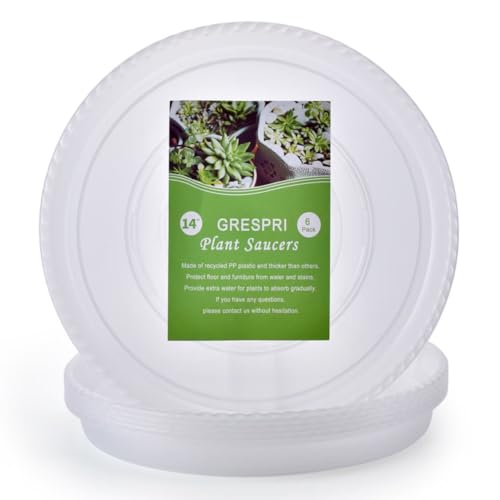 GRESPRI 6 Paquetes de platillos Transparentes de 14 Pulgadas, bandejas de plástico Resistente, platillo de plástico Duradero para Plantas de Interior y Exterior (Base de 12.5 Pulgadas)