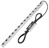 BESTTEN Wide-Spaced 12-Outlet Metal Power Strip Surge Protector with 15ft Long Extension Cord, 15A/125V/1875W, 600 Joules, On/Off Switch with Overload Protection, ETL Listed, Silver