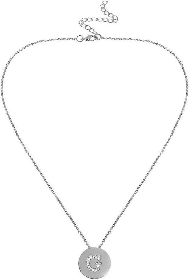 YunZyun Initial Necklace Letter Round Disc Pendant Adjustable Personalized Simple Zircon Sweater Chain Female Personality Letters Alphabet Jewelry 26 Alphabets (G)