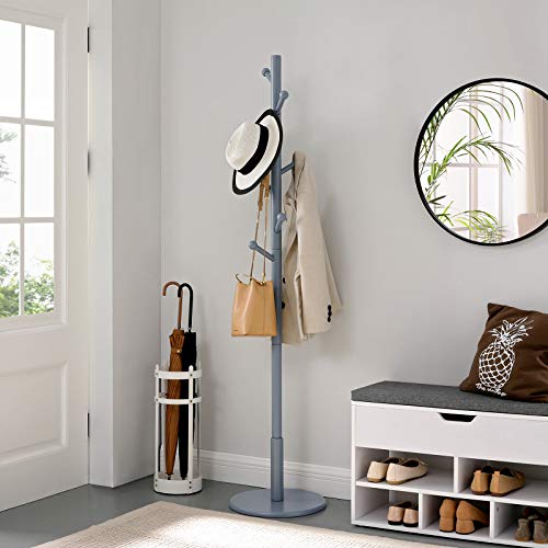 VASAGLE Coat Rack Freestanding with 7 Rounded Hooks, Wood Hall Tree, Entryway Coat Stand for