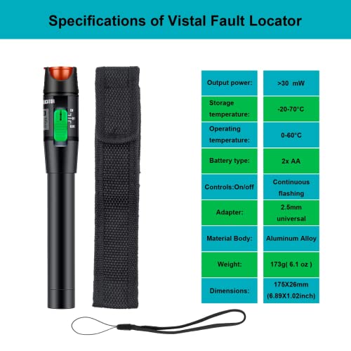FYBOPTWU Fiber Optic Visual Fault Locator Kit - 30km VFL Tester With FC To LC Adapters
