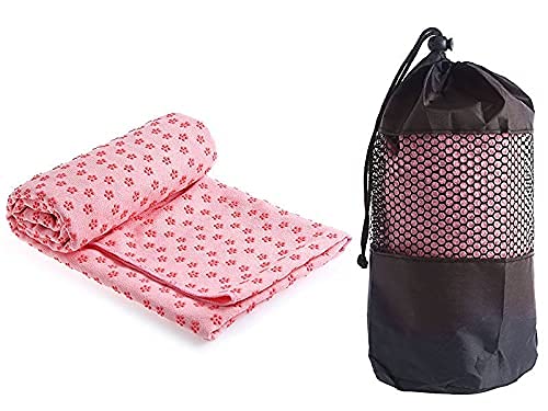 GIMIRO Yoga Towel Non Slip & Quick Drying - Yoga Mat Towel Non-Slip - Microfibre Towel Anti-skid Ideal for Hot Yoga,Gym,Pilates [Pink, 183 x 61 cm]