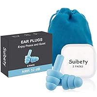 Ear Pugs for Sleeping, 2 Pairs Noise Cancelling Sound Blocking Earplugs Reusable Noise Reduction for Musicians Concerts Silicone with Storage Bag, Blue