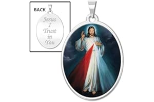 PicturesOnGold.com Divine Mercy Double Sided Oval Religious Medal Color Protection Jewelry Gifts for Men & Women - Available in Solid 14K Yellow or White Gold, or Sterling Silver