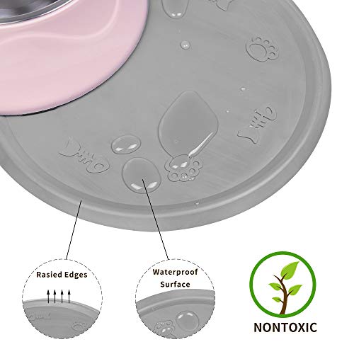 DS Pet Feeding Mat Cat & Dog Mats for Food & Water - Flexible and Easy to Clean Feeding Mat - Non-Slip Waterproof Feeding Mat for Dog Food & Water Bowls Nontoxic Rubber Gray