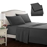 GLAUCUS 4pcs Bed Sheet Set Bedding Set Deep Pocket Hotel Luxury Extra Soft Sheet Set Extra Deep Pocket Fitted Sheet Pillow Cases Twin Full Queen King Size (Dark Grey, Queen Size)