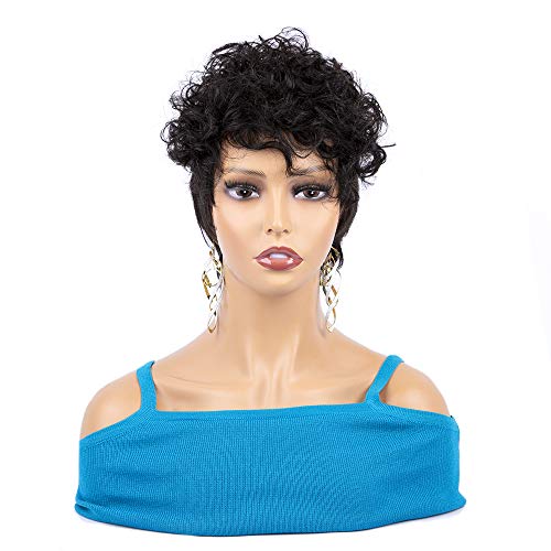 Pixie Cut Wigs Human Hair Loose Curly Hair Machine Made Human Hair Wig Short Bob Wigs For Women Natural Color (Natural Color)
