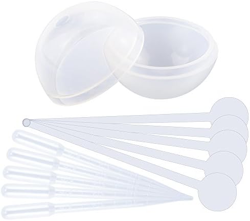 OPount 11 Pieces Clear Sphere Mold Spherical Silicone Transparent Round Mold with Burettes and Stirrers for Making Handcraft Gifts