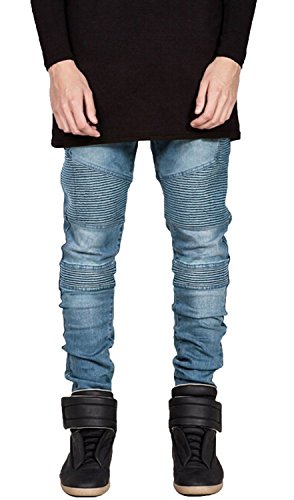 Olrik mens skinny runway distressed slim denim biker je…