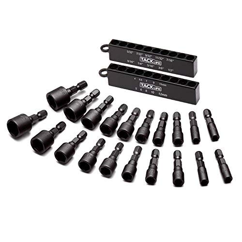 Nut Driver Bit Sets with Chrome Vanadium Steel, 20pcs 1/4'' Hex Nut Driver Master Kit for Quicker Change Chuck, Electric Hand Drill - PNDB1A