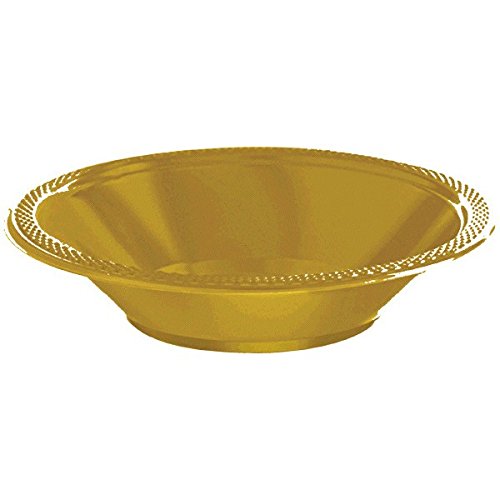 Reusable Party Plastic Bowls Tableware, 20 Pieces, Made from Plastic, Gold, 12 oz. by Amscan