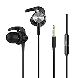 Wotmic Earphones Wired Headphones In Ear Earbuds with Earhooks Crystal Clear Sound Horn-shape Eartips CD Pattern Earbuds for Running In-line Control Black