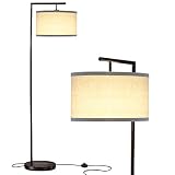 Brightech Montage Modern - LED Floor Lamp for Living Room- Standing Accent Light for Bedrooms, Office - Tall Pole Lamp with Hanging Drum Shade - Black