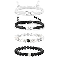 YADOCA 4 Pcs Couple Distance Bracelet for Women Men Love Infinity Lava Rock Beads Howlite Bracelet Handcrafted Rope Adjustable Chain