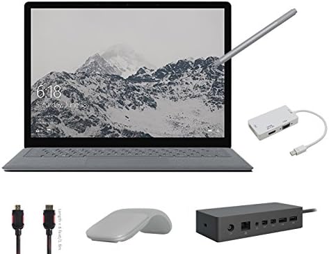 2017 Surface Laptop Bundle (6 Items): Surface Laptop Platinum Core i5, 4GB, 128GB SSD, Surface Pen Platinum, Surface Dock, Surface Arc Mouse Light Gray, Mini DisplayPort Adaptor and HDMI Cable