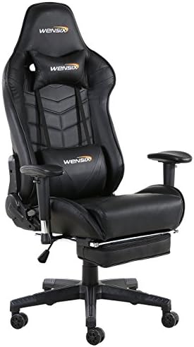 WENSIX Gaming Chair High Back Computer Chair With Adjusting Footrest, Ergonomic designs Extremely Durable PU Leather Steel Frame Racing Chair (Black-04)