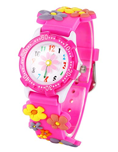 Mixe Time Teacher Boys Girls Children Kids Analog Wrist Watch Cartoon 3D Band Environment Friendly Silicone (Pink Flower)