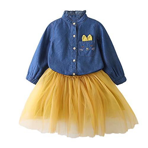 Charberry Toddler Baby Girls Lattice Skirt +Long Sleeve Denim T-Shirt Princess Outfits Set - Thumbnail 7