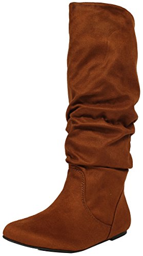 Soda Women's Zuluu Slouchy Faux Leather Knee HIgh Flats Boots