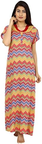 Saashiwear Women's Nightgown Cotton Printed Embroidered Ethnic Indian Maxi Kaftan