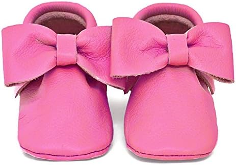 Baby Moccasins, The Coral Pear Bow Moccasin, Genuine Leather Shoes for Babies & Toddlers, Hot Pink, Size 5M (Babies & Toddlers)