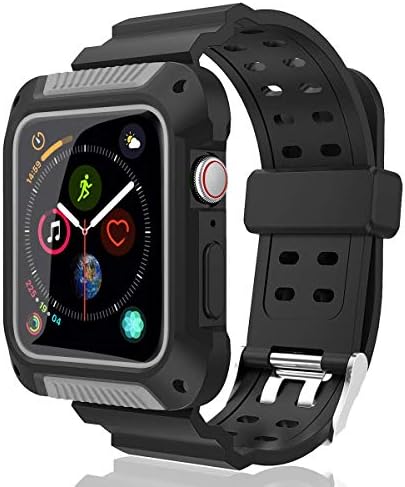 PROSA Compatible Apple Watch Band 44mm 42mm with Case, Upgraded Soft Silicone Sport Band Replacement iWatch Band Strap for Apple Watch Series 4/3/2/1 for Women and Men (Gray)