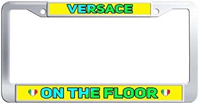 Nuoousol Popular Versace On The Floor Auto License Plate Frame, Waterproof Stainless Steel Car Licence Plate Covers with Screw Caps