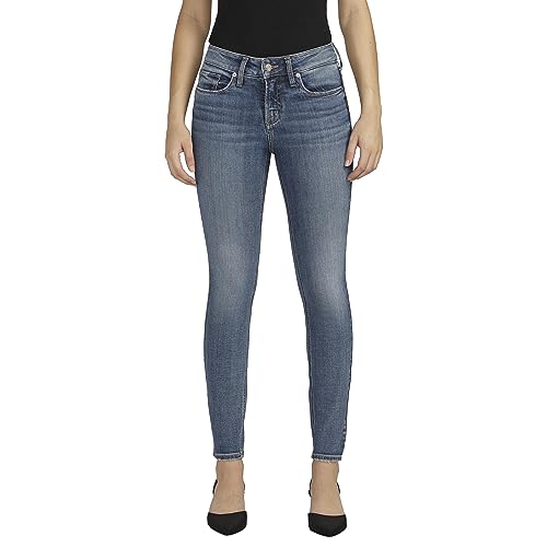 Silver Jeans Co. Women’s Suki Mid Rise Curvy Fit Skinny Jeans, Med Wash EAE238