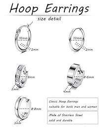 ORAZIO Pendientes de aro pequeños de acero inoxidable para hombre y mujer