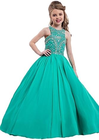 GreenBloom Satin Crystal Girls'Pageant Ball Gowns Dress 12 US Green
