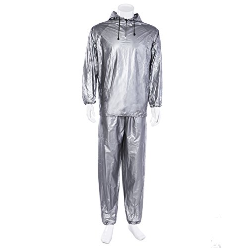 Silver Sauna Sweat Suit Hoodie Heavy Duty Weight Loss Fitness Exercise Gym