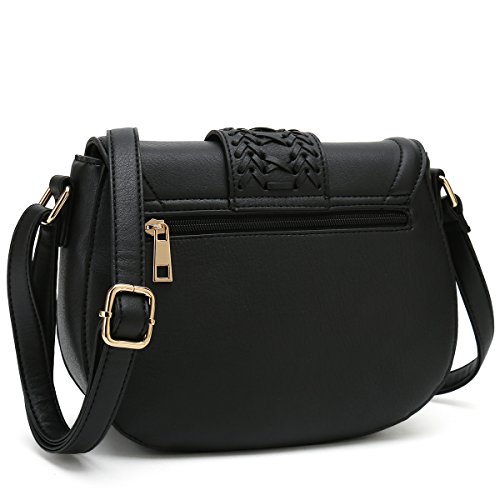 Saddle Bag With Tassel Crossbody Purses For Women Small Ladies Designer Handbag (Black)
