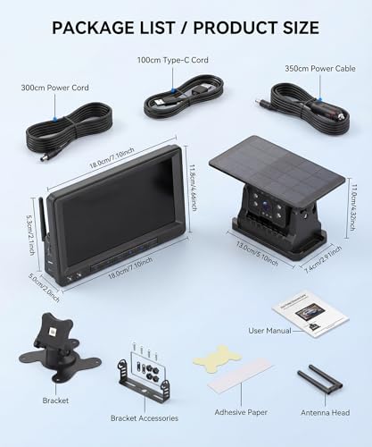 Rimoody WiFi Solaire Caméra de Recul sans Fil Caméra de Recul Magnétique avec Batterie 10000mAh & Recharge Type C, 7 Pouces IPS Écran IP69 Étanche Vision Nocturne pour Camion/Bus/Caravane/Camping Car