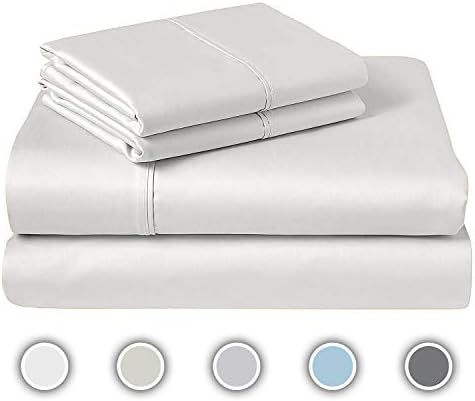 COZERI 600 Thread Count Luxury Sheet Set, 100% Cotton Sheets, Breathable, Soft & Silky Sateen Weave, Fits Mattress Upto 17" Deep Pocket, 4 Piece Bed Sheets Set - (Queen, White)