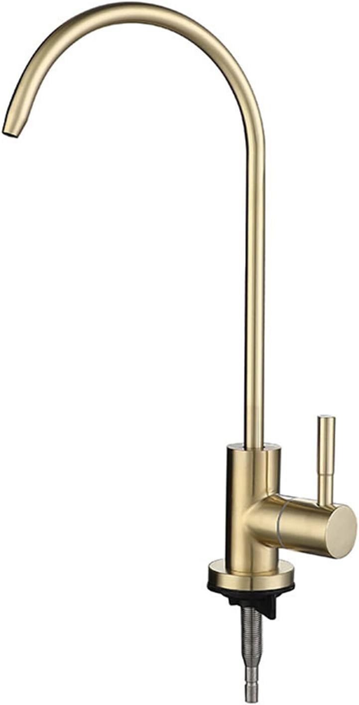 XDSMB Brushed Gold Gooseneck Water Filter Tap Single Cold Kitchen Sink Faucet RO